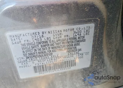 2018 Nissan Kicks S z USA, uszkodzony, nr VIN 3N1CP5CU9JL522122